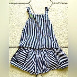Jacadi blue stripe top+shorts set